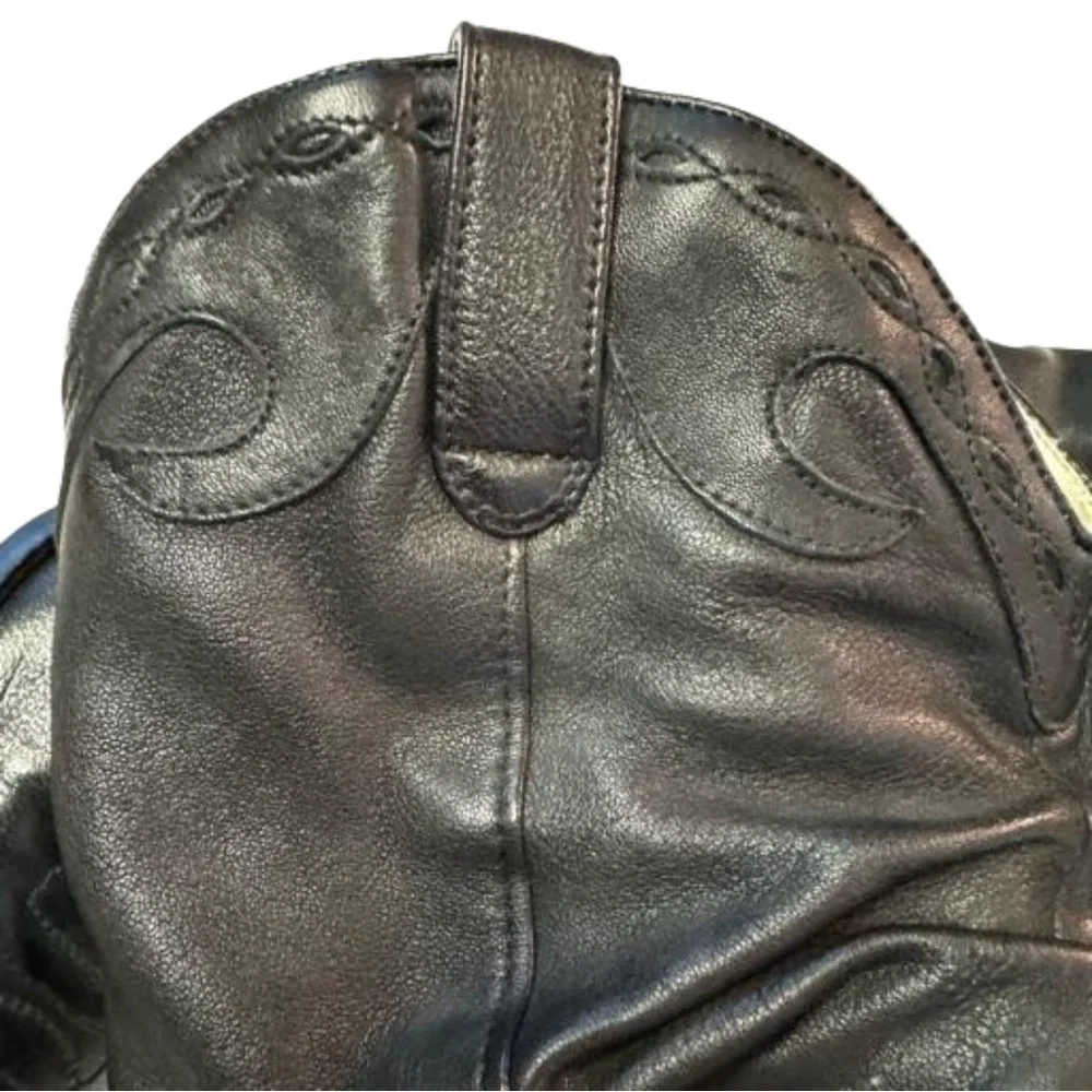 Jessica Simpson Daisy Black Leather Cowgirl Boots Size 7.5 Slouchy Almond Toe - Picture 7 of 13